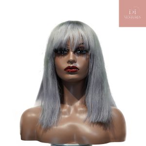 center wig machine made gray wig remy hair 12p