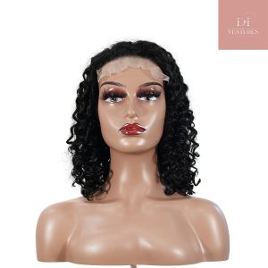 center wig natural black remy hair 5x5 lace closure deep wave 12 inch bob human hair wig