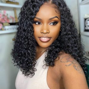 center wig natural black remy hair 2x6 lace closure deep wave bob human hair wig