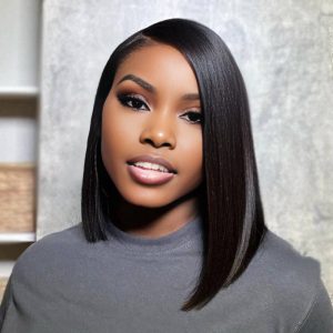 center wig natural black asian raw hair 5x5 hd lace closure straight bob human hair wig