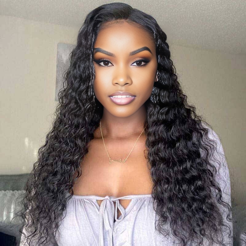 About center wig glueless remy hair 5x5 lace closure deep wave human hair wig